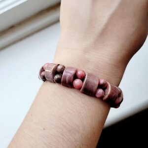 Vintage Natural Rhodonite Boho Beaded Bracelet